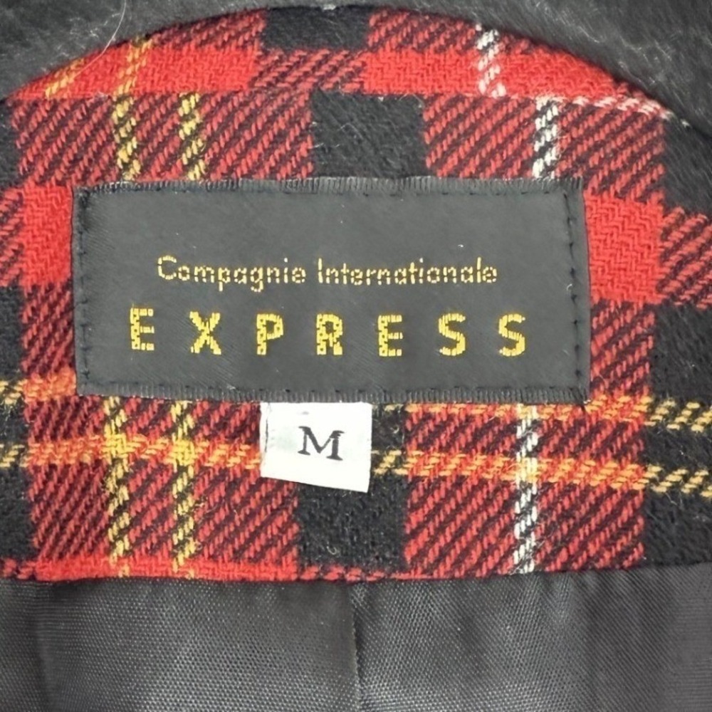 Vintage Compagnie Internationale Express Plaid Wool Blazer Red Black Cropped Med - Picture 2 of 8